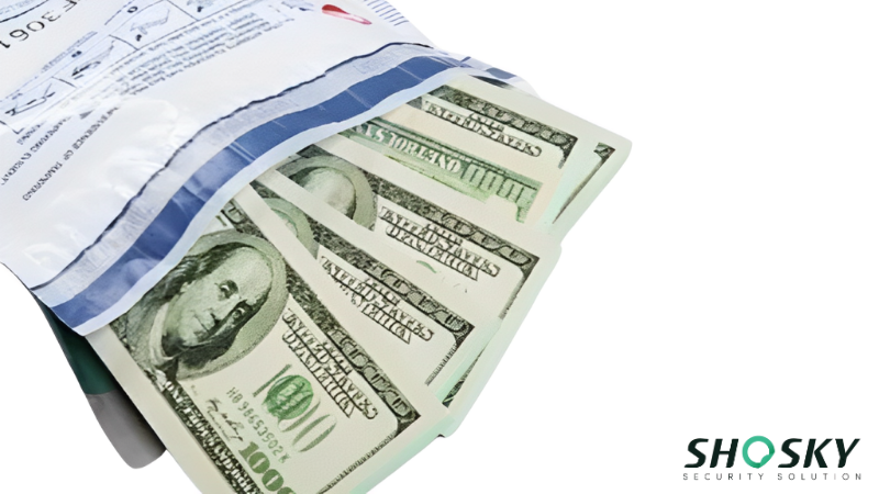 a deposit bag with cash in it