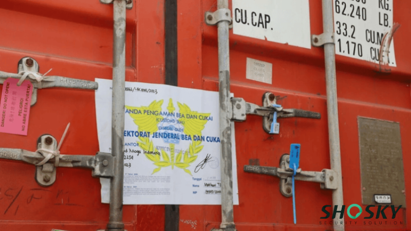 Customs notice on container verifying ISO seal use and shipment inspection