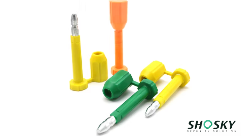 Custom security seals featuring metal locks and visual shipment identifiers
