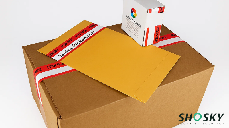 shipping security tape applied to asset box for compliance and inventory control