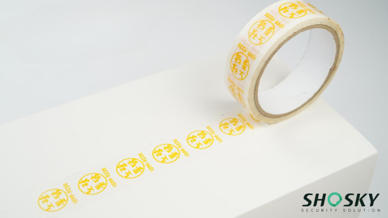 custom full-transfer tape using on a white cardboard box
