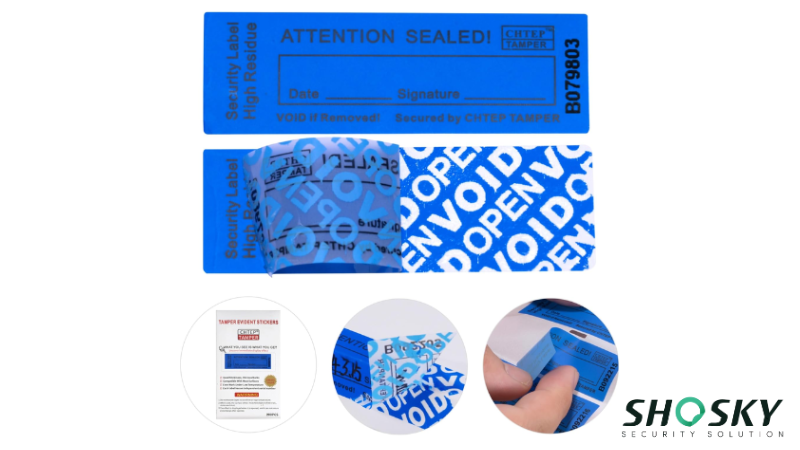 Demonstration of label showing visible tamper marks after attempted removal