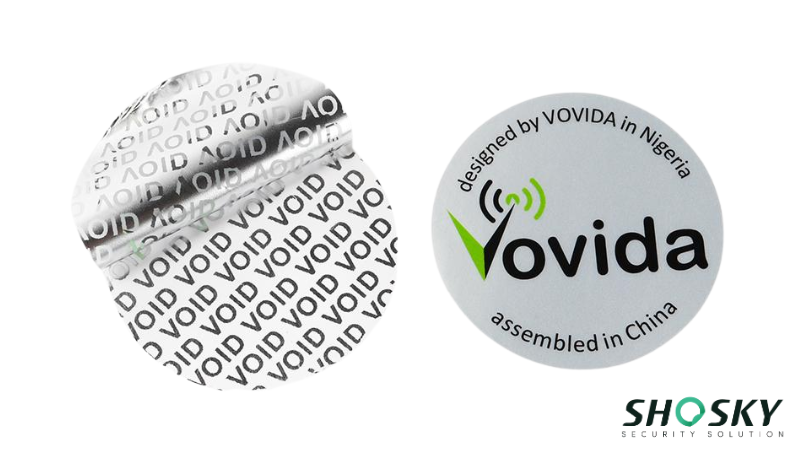 Security label reveals “VOID” text when tampered, ensuring package integrity