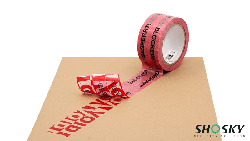 FSC-certified paper security tape showing "VOID" pattern on a Kraft paper