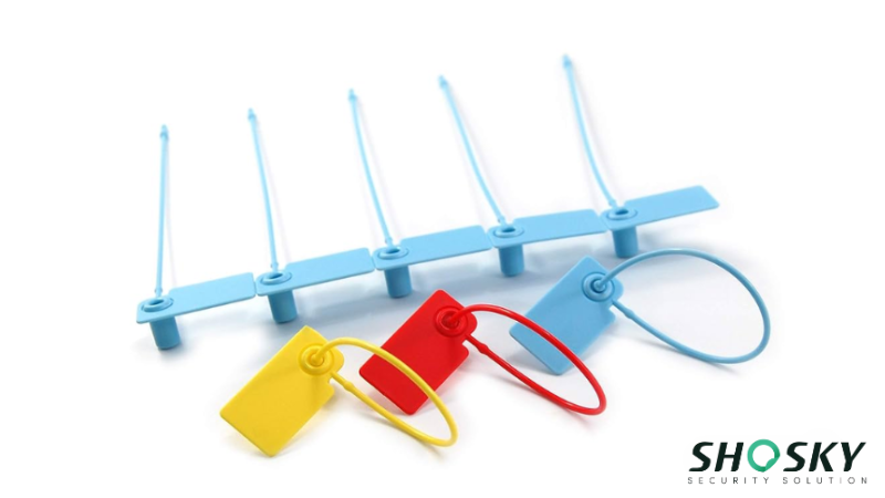 Pull-tight tags shown in blue, red, and yellow for stock protection