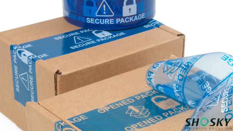 FDA-compliant security tape showing tamper-evident status on pharmaceutical shipping boxes