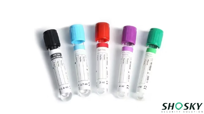 Specimen collection tubes showing additive types and secure labeling for traceability