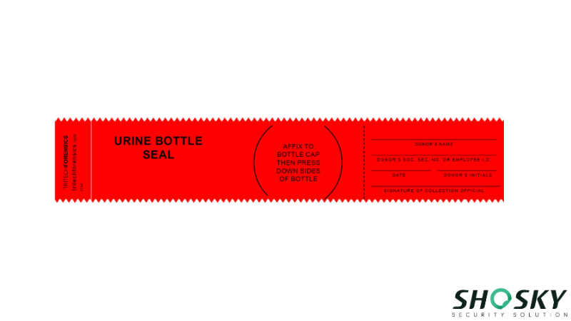 Urine specimen seal showing instructions and fields for forensic documentation