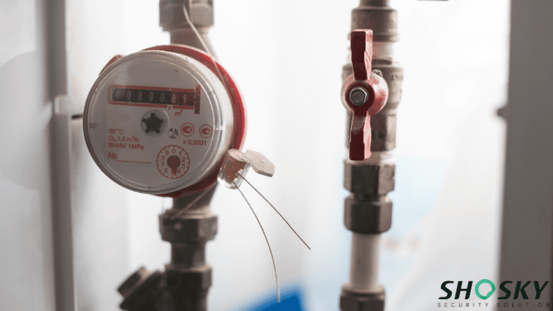 Tamper-evident meter seal with security wire installed on a residential water meter for utility protection