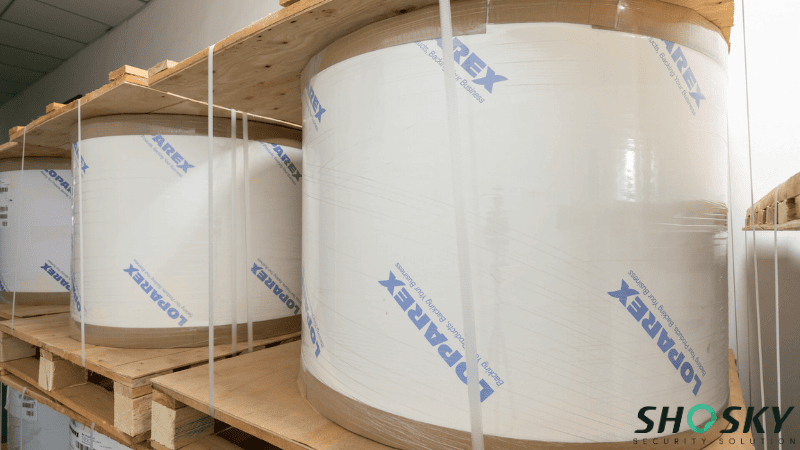 White Tamper-Evident Tape Jumbo Rolls Putting on Panels