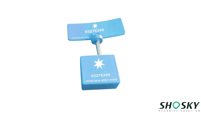 a blue RFID security seal for shipment security