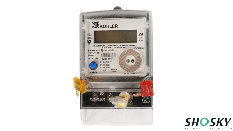 Smart electric meter secured with multiple tamper-evident seals including wire and meter box seals