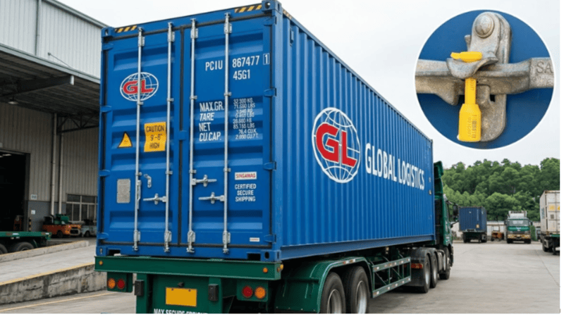 Global Logistics truck featuring certified secure shipping container