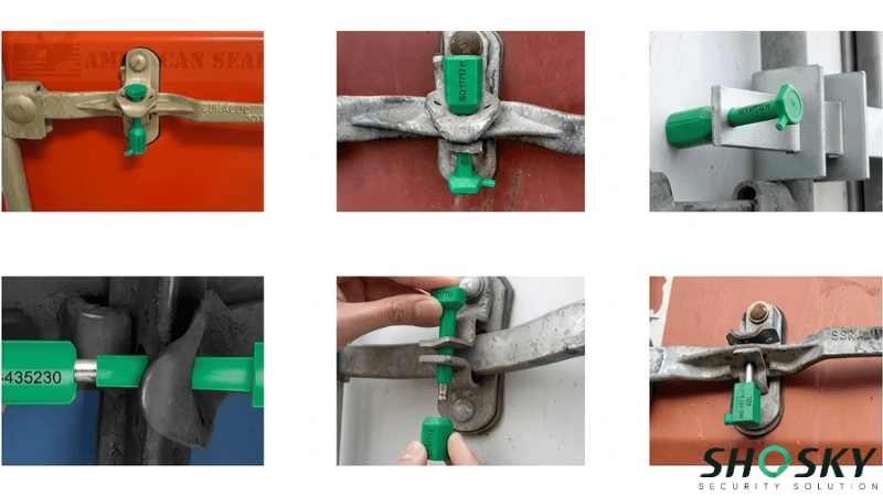 Composite image of green C-TPAT compliant security seals