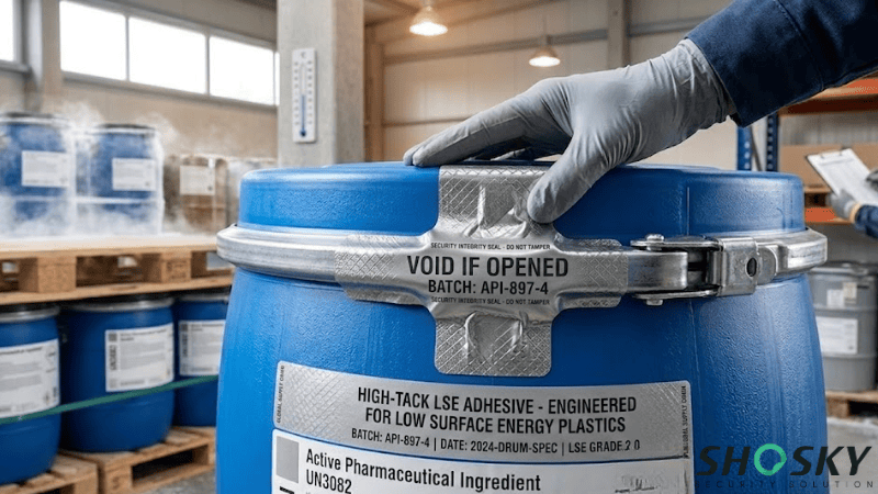 Security labels applied to api drums to identify any scam