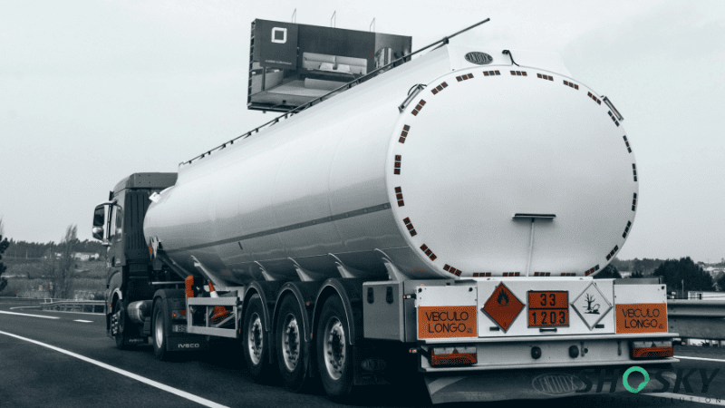hazmat truck with hazmat transport security seal on the road