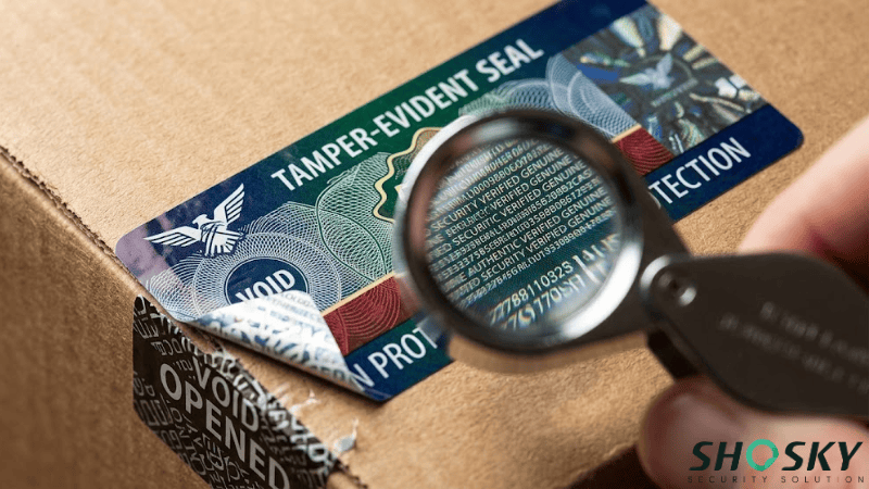 Detailed view of a holographic security label with VOID feature for anti-counterfeiting protection