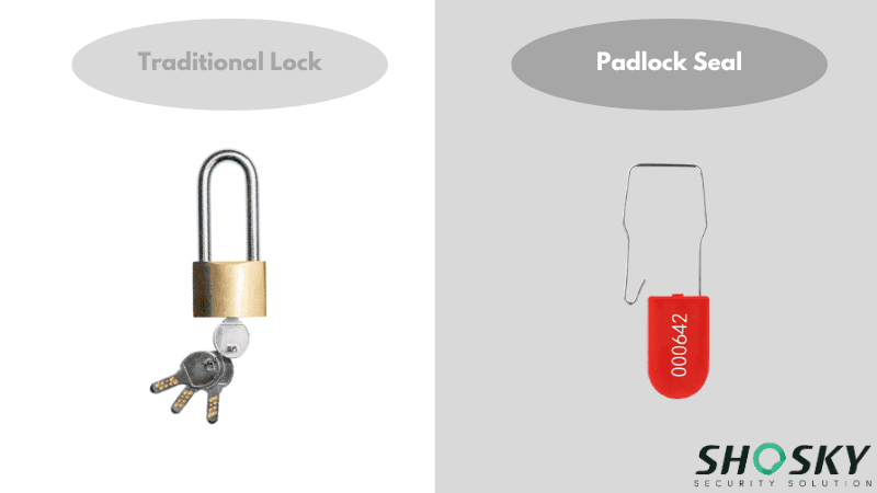 a red padlock security seal vs a traditional lock with keys