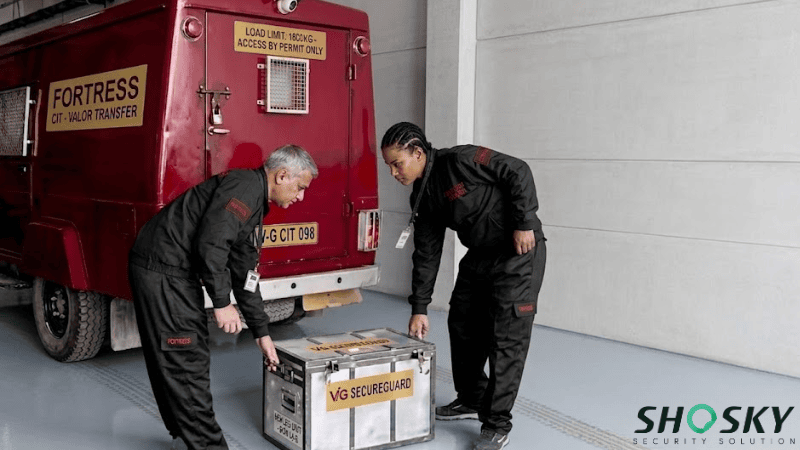 Personnel handling bullion shipments in security trailers