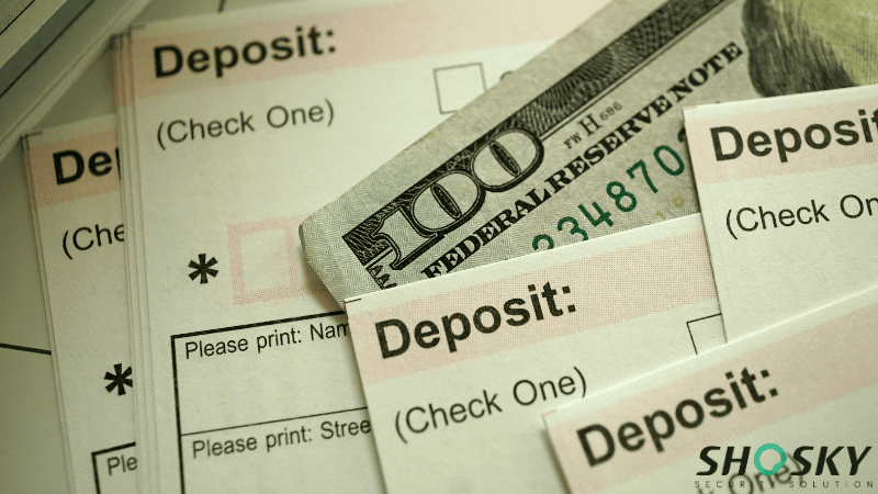 Physical Bank Deposit Slip and 100 dollar