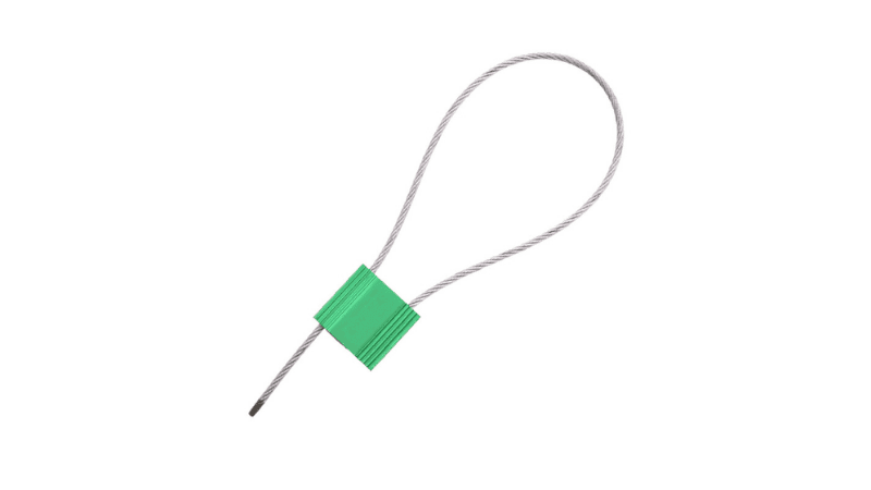 Green adjustable security cable seals with steel wire cable