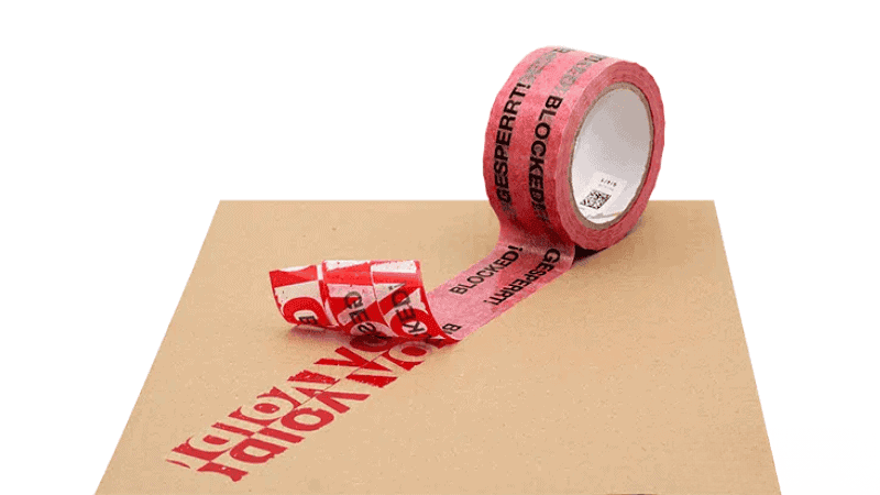 FSC-certified paper security tape showing "VOID" pattern on a Kraft paper