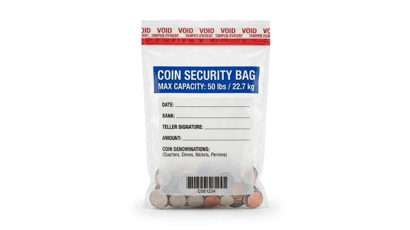 plastic coin security bag with coins inside