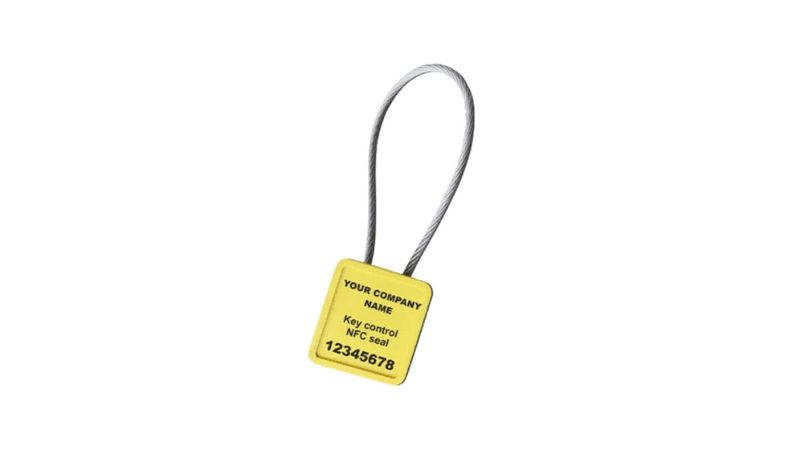 Yellow key control NFC smart security seal with a flexible steel wire loop