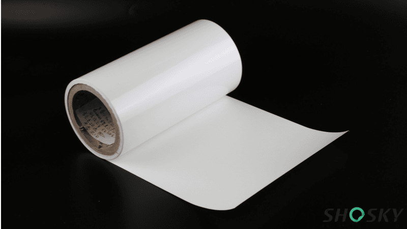 Roll of white Foamtac destructible foam paper material used for tamper-evident security labels